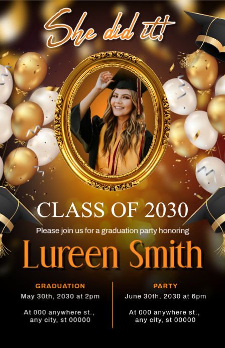 Black Professional Graduation Party Half Page Wide Template | PosterMyWall