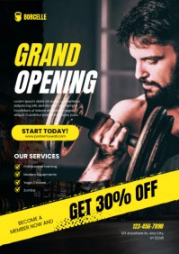Black Professional Grand Opening Gym And Fitness A4 template