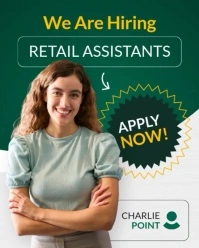 Black Professional Green White And Yellow We Are Hiring Retail Assistants Advertisement 2025 2026 20 Instagram Portrait template