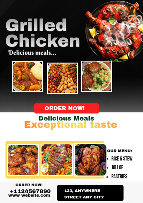 Sample Grilled Menu Black Professional Grilled Chicken Menu A3 Template | PosterMyWall