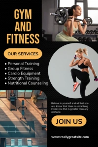 Black Professional Gym And Fitness Poster template