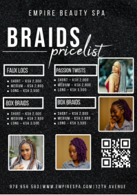 Hair Braiding Price List Flyers Template | PosterMyWall