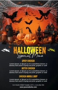 Black Professional Halloween Food Menu Template Tabloid