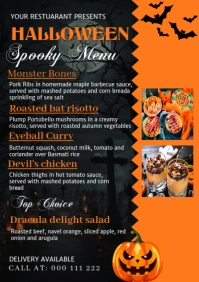Black Professional Halloween Menu A5 template