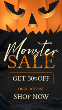 Black Professional Halloween Monster Sale Instagram Story Template | Spooky 30% Off Promo Design Ins
