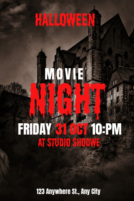 Black Professional Halloween Movie Night  Poster Cartaz template