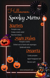 Black Professional Halloween Restaurant Menu Card Half Page Wide template