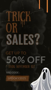 Black Professional Halloween Sale | Spooky Discount for Trick or Treat Promotions Instagram Story template