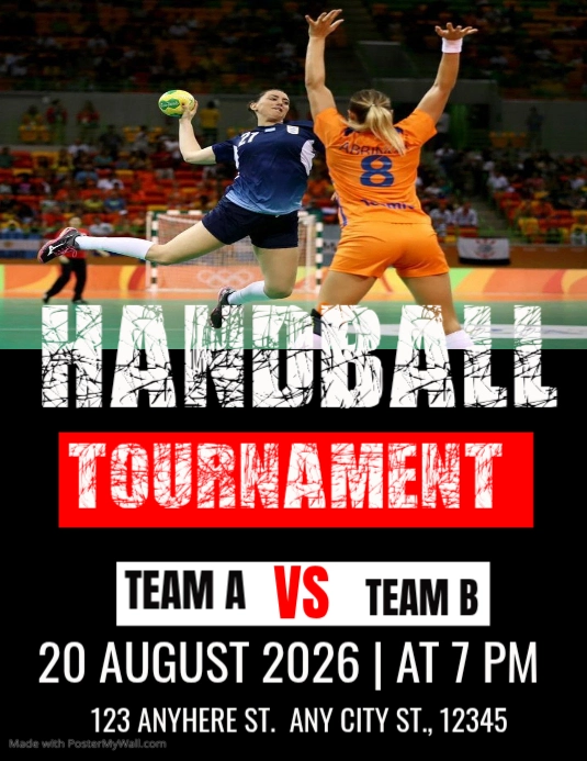 Black Professional Handball Tournament Flyer Template | PosterMyWall