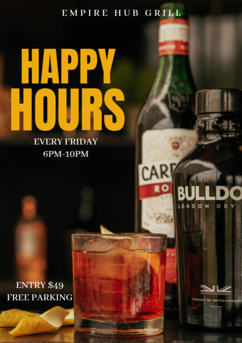 Black Professional Happy Hour Event A4 Template | PosterMyWall