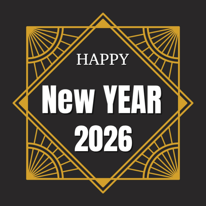 Plantilla de Black Professional Happy New Year 2026 Instagram Post ...