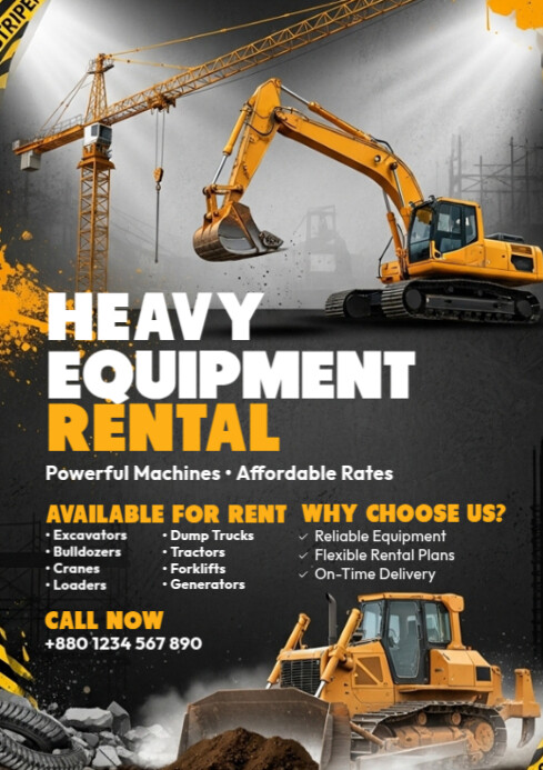 Black Professional Heavy Equipment Rental A4 Templat | PosterMyWall