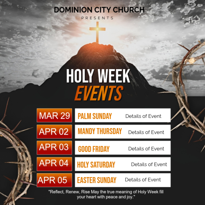 Holy Week Professional Plantilla de Black Professional Holy Week Events Instagram Post ...