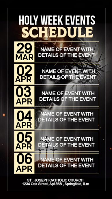Holy Week Professional Black Professional Holy Week Events Schedule Instagram Story Template ...