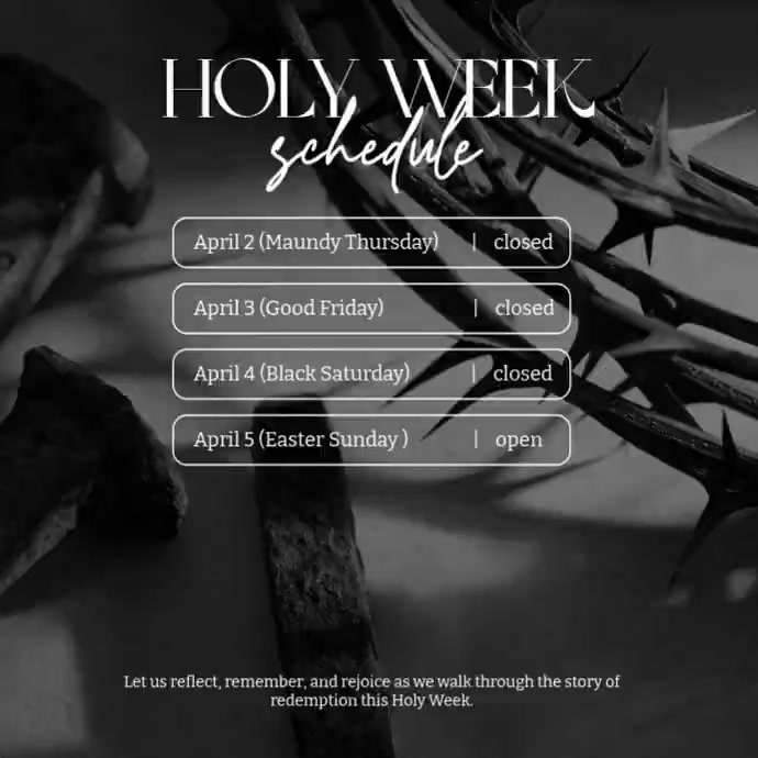 Holy Week Professional Black Professional Holy Week Schedule Instagram Post Video-Vorlage ...