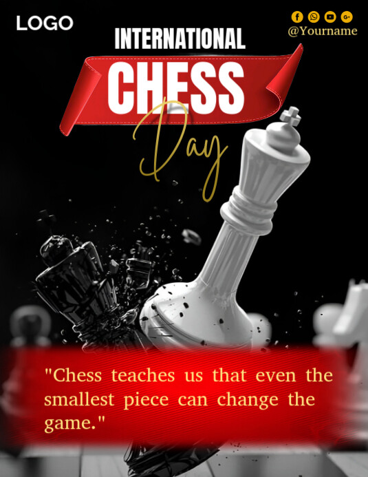 Black Professional International Chess Day  Flyer (us Letter) template