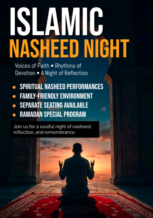 Black Islamic Nasheed Night A4 Template | PosterMyWall