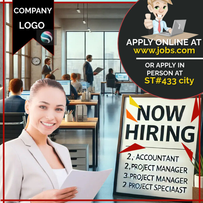Plantilla de Black Professional Job Hiring Template Instagram Post ...