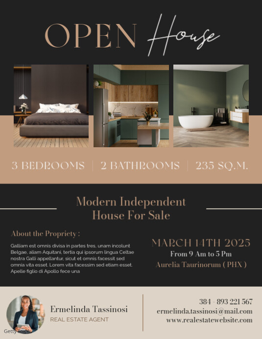 Black Professional Kaki Brown And Black Open House Flyer Advertisement Flyer (us Letter) template