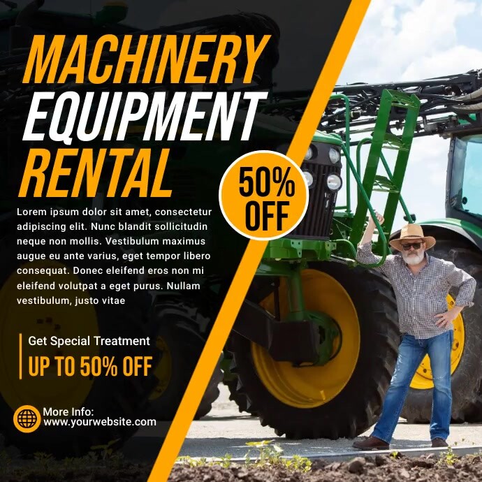 Black Professional Machinery Equipment Rental Template | PosterMyWall
