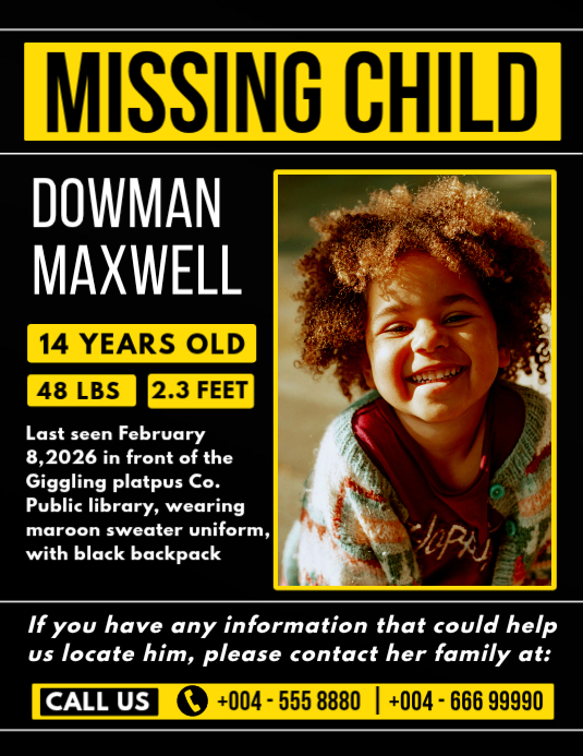 Black Professional Missing Child Alert Flyer Template | PosterMyWall