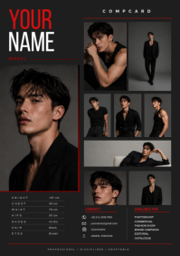 Black Professional Model Comp Card A4 template