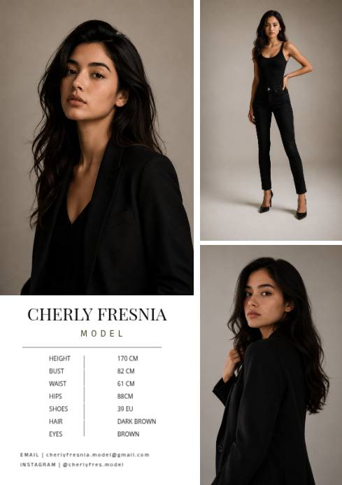 Plantilla de Negro Model Portfolio A4 | PosterMyWall