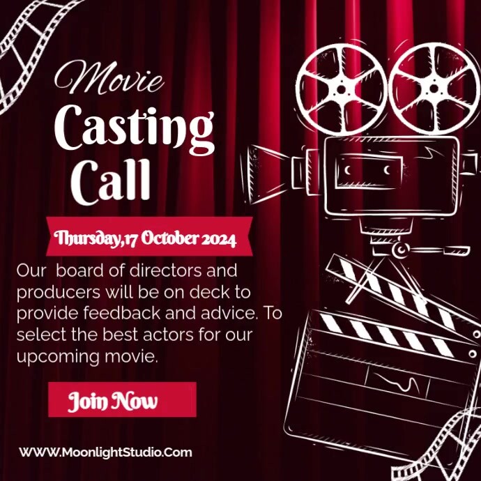 Video Call Posts Black Professional Movie Casting Call Instagram Post Template ...