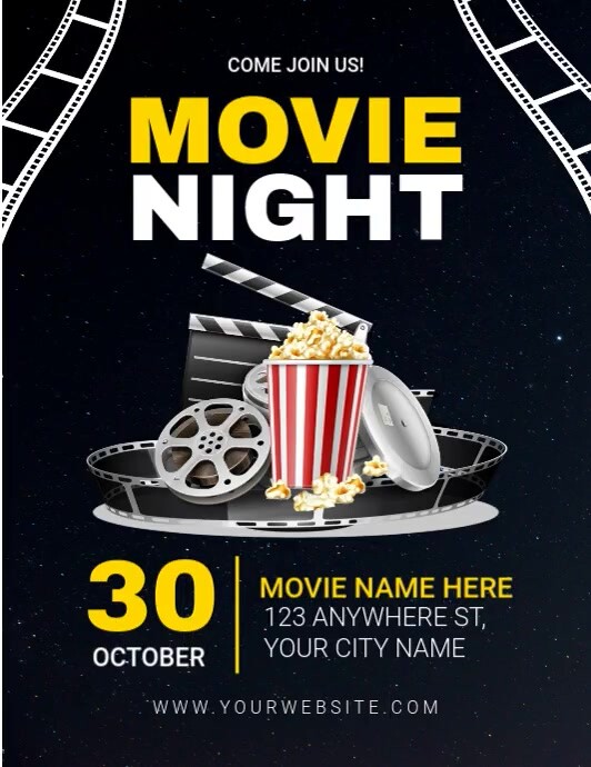 Black Professional Movie Night Flyer (us Letter) template