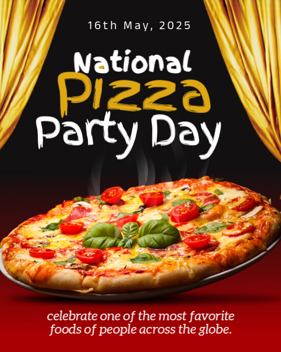 Black Professional National Pizza Party Day Instagram Portrait template