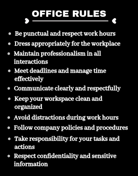 Black Professional Office Rules Poster/Wallboard Template | PosterMyWall
