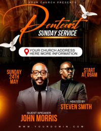 Black Professional Pentecost Sunday Service Flyer Video Рекламная листовка (US Letter) template