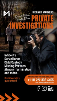 Black Orange Private Investigator Agency Services Digital Signage Video Affichage numérique (9:16) template