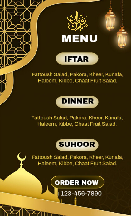 Black Professional Ramadan Iftar & Suhoor Menu Flyer Us Legal template