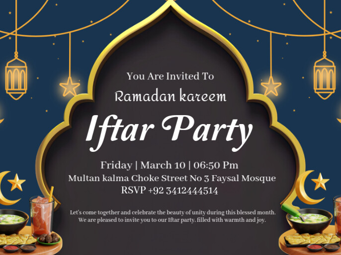 Black Professional Ramadan Kareem Iftar Party Invitation Cards  Presentation Apresentação template