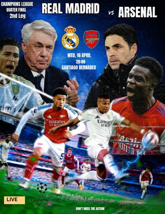 Black Professional Real Madrid Vs Arsenal Ucl Quater-finals Templates  Flyer (us Letter) 传单(美国信函)