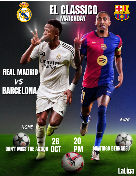 Black Professional Real Madrid Vs Barcelona Flyer (us Letter) Template ...