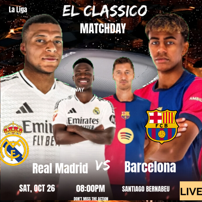 Black Professional Real Madrid Vs Barcelona Elclassico Matchday ...