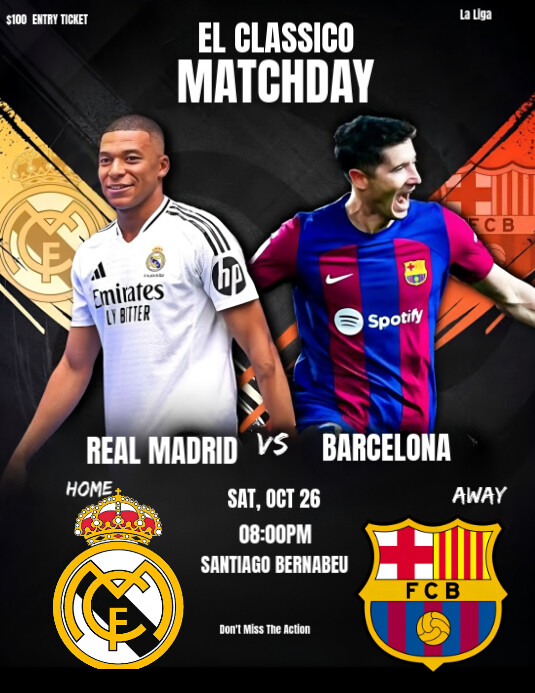Black Professional Real Madrid Vs Barcelona Elclassico Flyer (us Letter ...