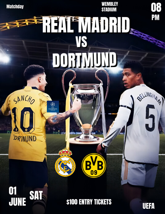 Copy of Black Professional Real Madrid Vs Dortmund F | PosterMyWall