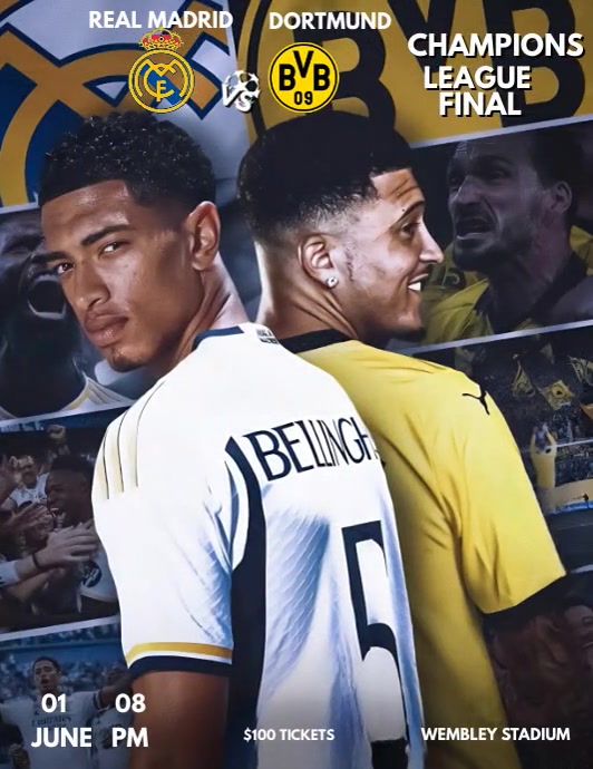 Black Professional Real Madrid Vs Dortmund Fl Template | PosterMyWall