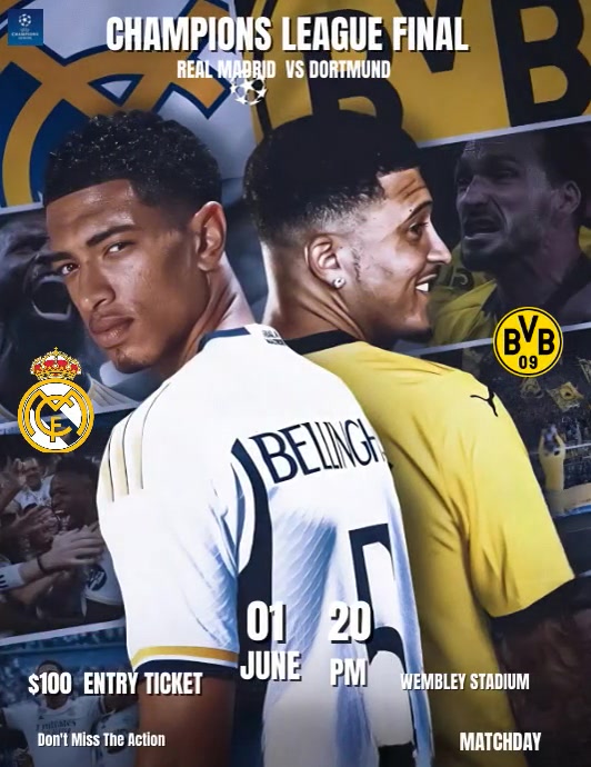 Copy of Black Professional Real Madrid Vs Dortmund Fl | PosterMyWall
