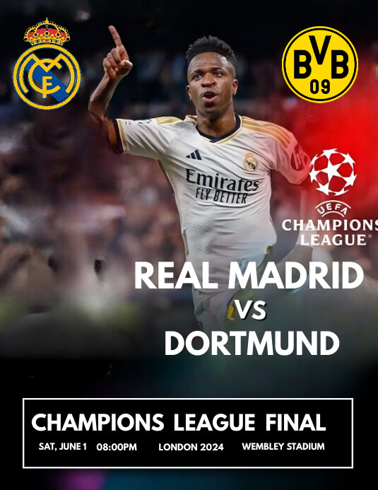 Copy of Black Professional Real Madrid Vs Dortmund Uc | PosterMyWall