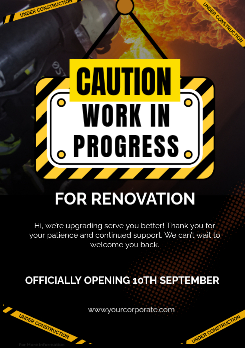 Black Renovation Notice A3 Template | PosterMyWall