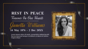 Black Professional Rest In Peace Video Poster — Elegant Memorial Tribute | Editable Template Digital Präsentation (16:9)