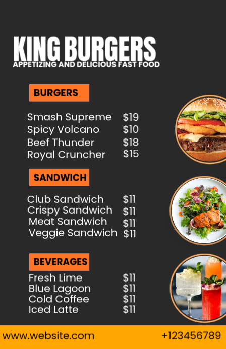 Black Professional Restaurant Food Menu Tabloid Template | PosterMyWall