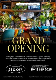 Black Professional Restaurant Grand Openin A4 template