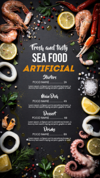 Black Professional Seafood Menu Instagram Story template