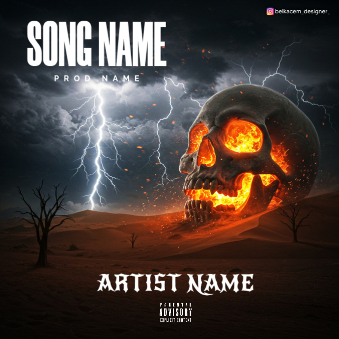 Plantilla de Black Professional Skull Fire With Storm Desert Album ...