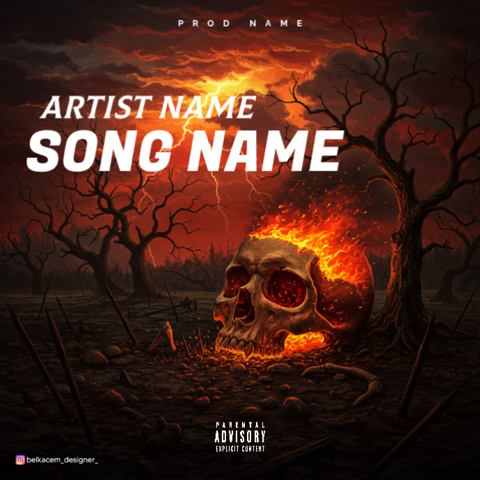 Black Professional Skull Head Fire Album Cover Template | PosterMyWall